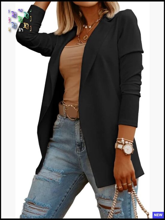 Jackets & Blazers - Long Sleeve Knit Blazer Stretchy Skinny Fit Work Office Casual Chic
